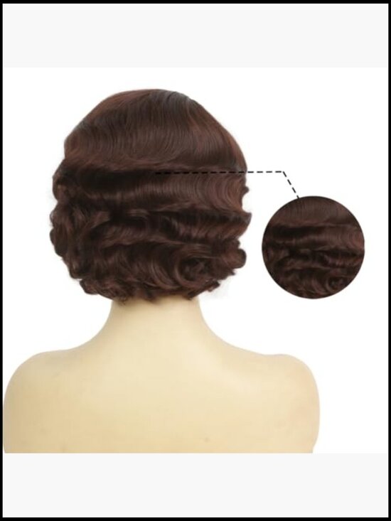 Short Curly Finger Wave Wig Retro 1920s Vintage Style Synthetic Hair Cosplay main image 7